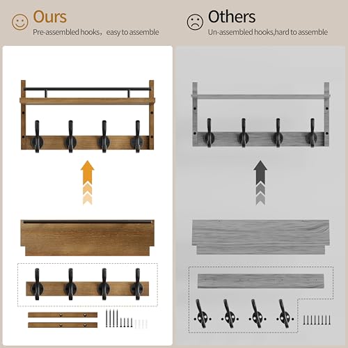 29 inch Coat Rack Wall Mount with Shelf, Entryway Wall - Image 4