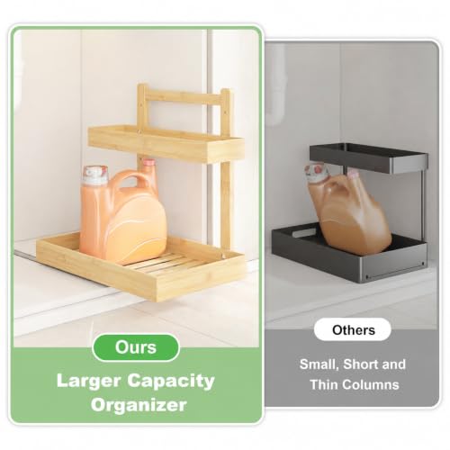 Bamboo Under Sink Organizer 2 Pack, 2-Tier Pull Out Cabinet - Image 6