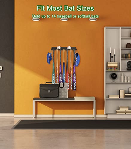 QBA Wall Mount Baseball Bat Holder, Holds 14 Bats, Bats Organizer - Image 3