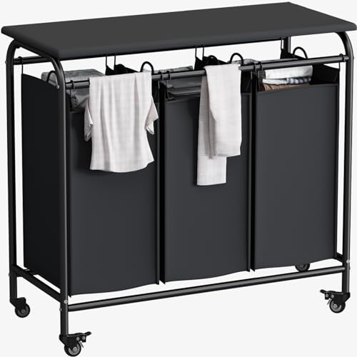 3 Bags Laundry Basket Sorter, Black 135L Laundry Hamper - Image 2