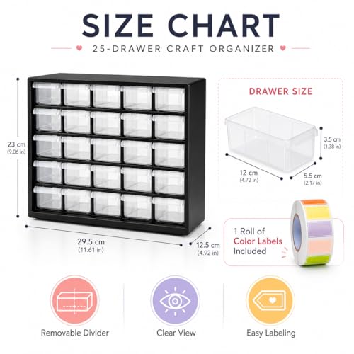 25 Drawer Plastic Small Parts Organizer, Storage Bin with Drawers - Image 3