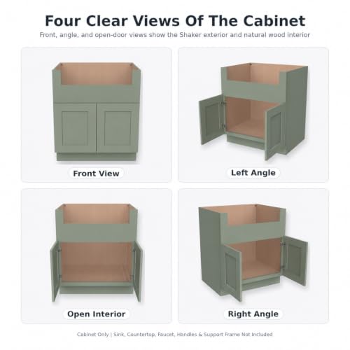 36" Solid Wood Farmhouse Under Sink Base Cabinet Storage Jade - Image 5
