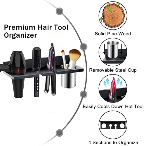 Hair Tool Organizer Wall Mounted - Wooden Dryer Holder - Image 6