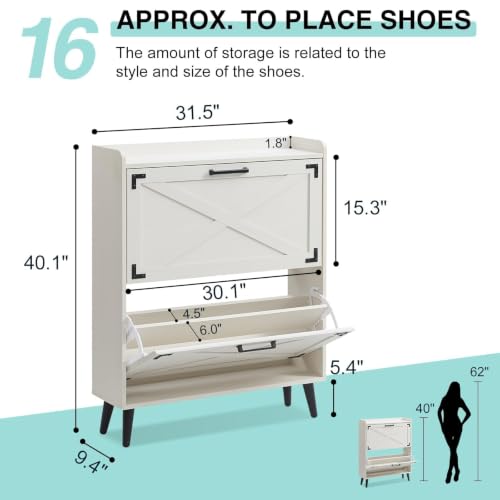 Farmhouse Shoe Storage Cabinet with 2 Flip Drawers & Barn Door - Image 3