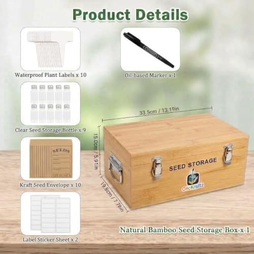 Bamboo Seed Storage Box Organizer with Removable Dividers (Wood) - Image 3