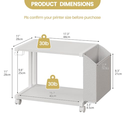 VEDECASA 2 Tier Modern White Wooden Under Desk Printer - Image 4