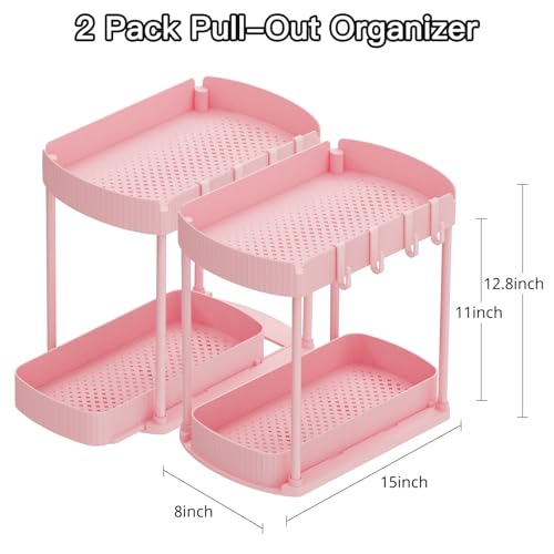 2 Packs Under Sink Pull-Out Storage Organizers, 12.8 Inches, Pink - Image 3