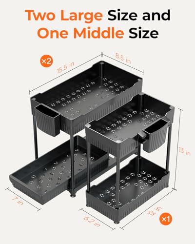 Sevenblue 3-Pack 2-Tier Under Sink Organizers with Sliding Drawers