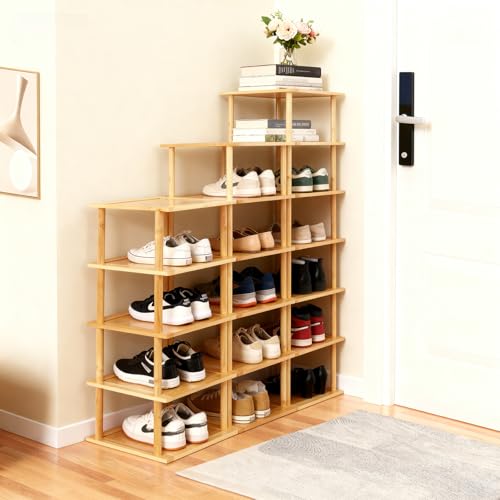 Aniston 5 Tier Small Shoe Rack Bamboo, Free Standing Slim - Image 7