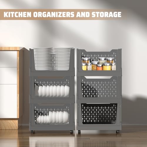 Stackable Plastic Storage Bins, 3 Pack Foldable Closet - Image 6