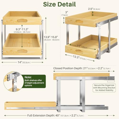 Pull Out Cabinet Organizer, 2-Tier Soft Close Slide Out Drawer - Image 3
