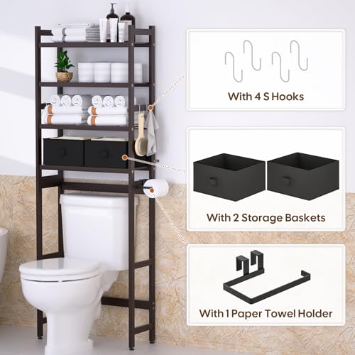 Cozivolife Over The Toilet Bamboo Storage Rack: 4-Tier & 2 - Image 5