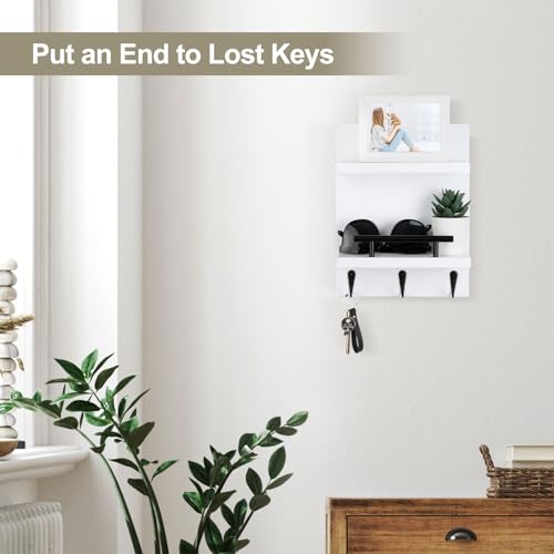Key Holder Wall Mount, Mail Shelf Decor with 3 Key Hooks - Image 3