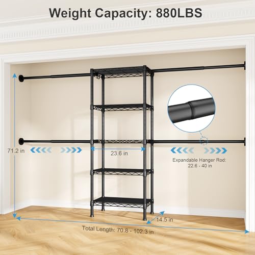 M2 Wall Mounted Closet System, Black Clothes Rack Mount - Image 3