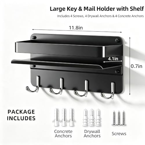 Modern Key Holder Wall Mount with Shelf, Metal Mail Holder - Image 3