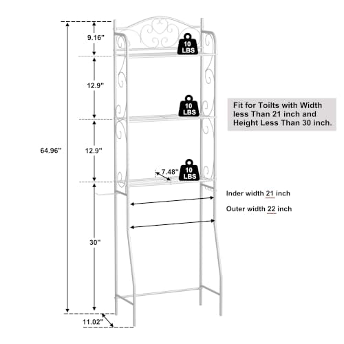 HOME BI Over The Toilet Storage Shelf, 3-Tier Over Toilet - Image 4