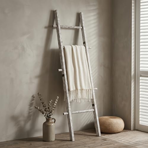 Solid Wood Blanket Ladder, 5-Tier Towel Rack with Hooks - Image 7