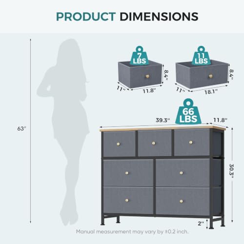 OLIXIS 7 Drawer Fabric Dresser, Storage Tower for Bedroom - Image 4