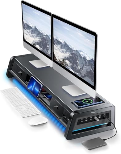 Vaydeer All-in-One Dual Monitor Stand Riser with 2 Drawers, 8USB - Image 2