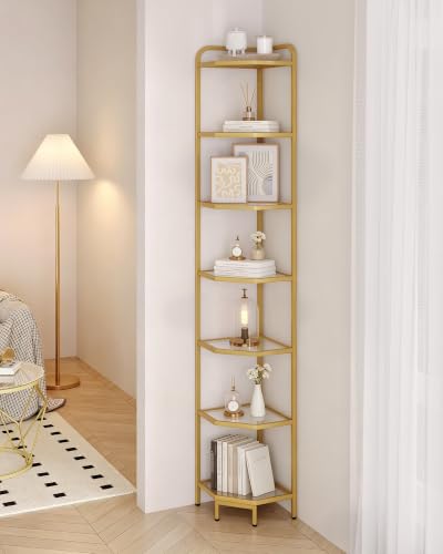 Hzuaneri Corner Shelf Stand, 7-Tier Glass Bookshelf Bookcase - Image 4