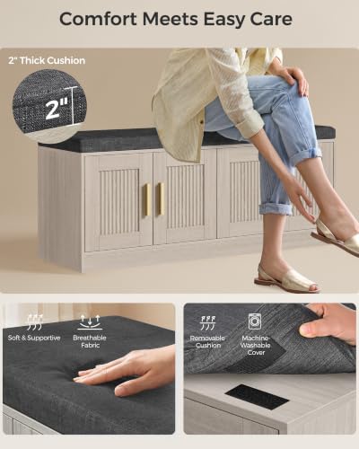Fluted Shoe Storage Bench with 4 Doors & Thickened Cushion - Image 5