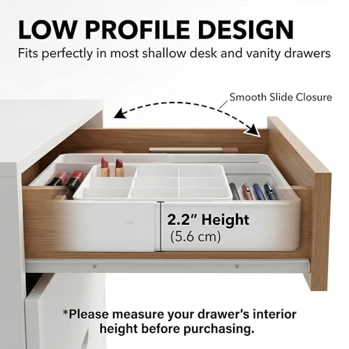 4-Way Expandable Drawer Organizer, 2.2" Low Profile Tray, White - Image 4