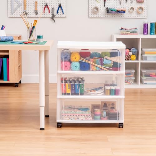 IRIS USA 3-Drawer Wide Storage Cart with Wheels, Organizer, White - Image 6