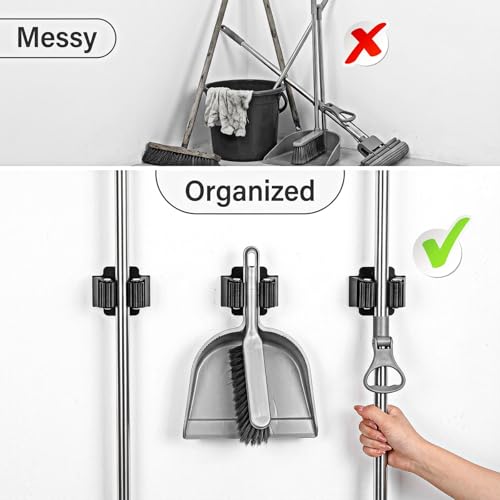 24Pcs Mop and Broom Holder Wall Mount with Screws Matte Black - Image 5