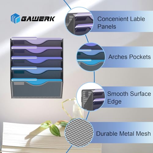 5 Tier Hanging Wall File Organizer, Mesh Mail Paper - Image 4