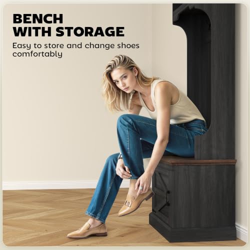 HOMCOM Hall Tree with Shoe Storage, Entryway Coat Rack with Bench - Image 7