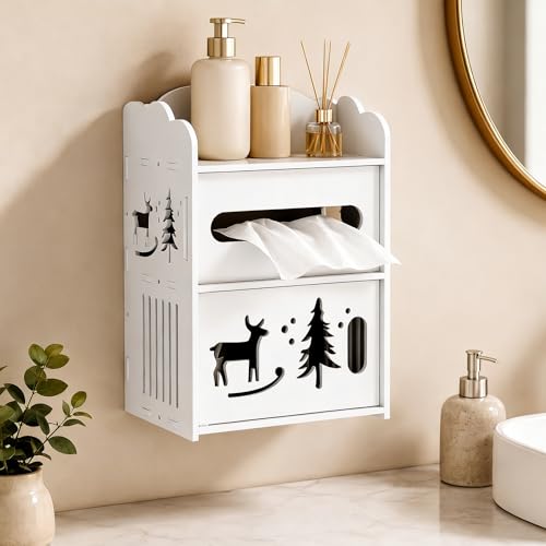 Wall Mounted Bathroom Organizer with Tissue Box Holder - Image 2