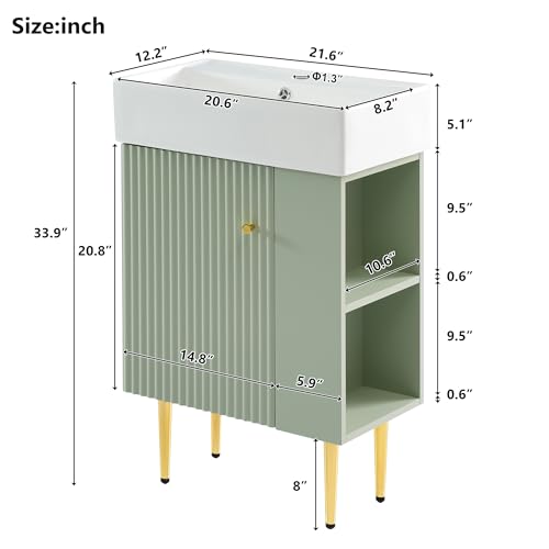 21.6" Green Bathroom Vanity, Combo Cabinet - Image 3