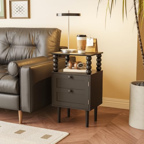 Nightstand with Storage Drawer and Open Wood Shelf,Solid Wood - Image 5
