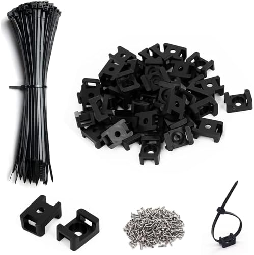 Black Cable Zip Tie Mounts Kit-100 Pcs Cable Zip Tie Saddle Type - Image 2