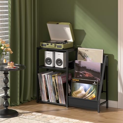 LELELINKY Black End Table,Record Player Stand with Vinyl Storage - Image 3