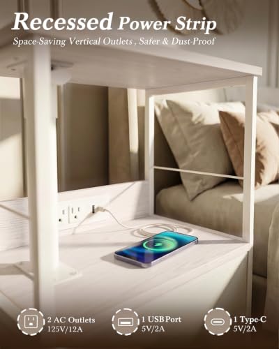 Faesun Night Stand with Charging Station & Swivel Top, White - Image 6