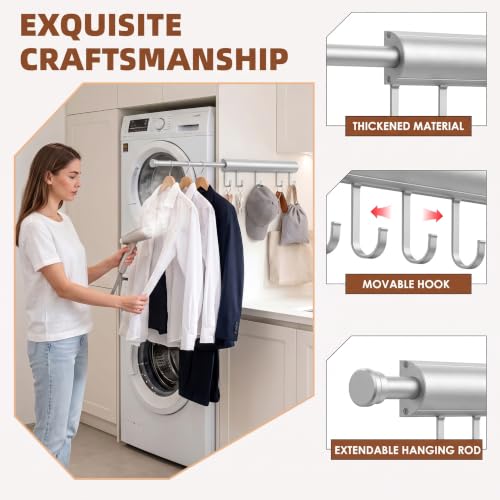 Valet Rod for Closet, 12" Pull Out Retractable with 5 - Image 4