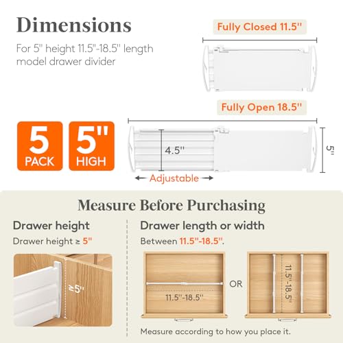 Lifewit 5" Tall Drawer Dividers, Adjustable Deep Drawer - Image 3