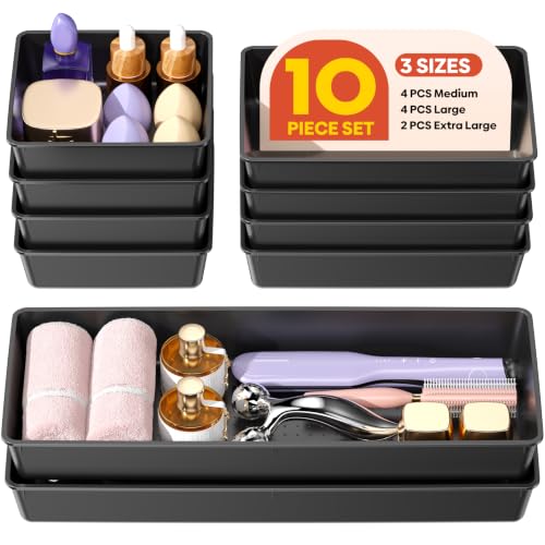 10 Pack Large Size Plastic Drawer Organizers Set, 3 Sizes Desk - Image 2
