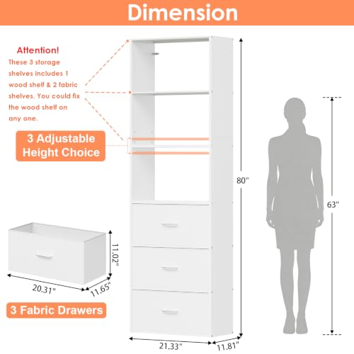 21.3" Wide Tall Wood Closet Organizer System with 3 Fabric - Image 4