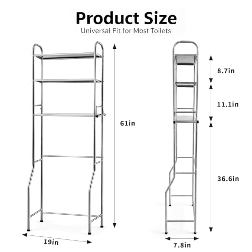 Over The Toilet Storage 3 Tier Stainless Steel Bathroom Organizer - Image 4