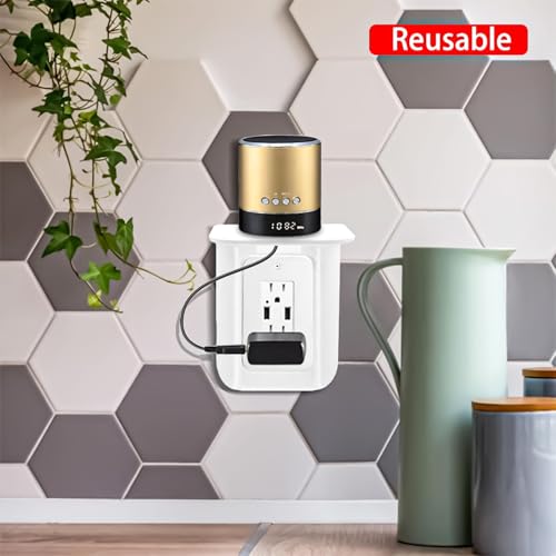 Outlet Shelf, Bathroom Wall Holder with Built-in Cable Management - Image 3