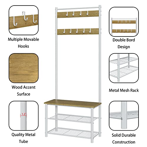 Hall Tree with Bench and Shoe Storage, 3-in-1 Coat Rack - Image 6