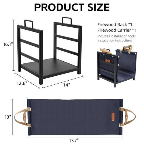 Firewood Rack Indoor Outdoor with Firewood Carrier,16 inch, Navy - Image 3