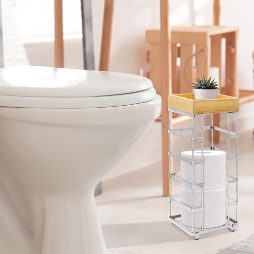 BROOKSTONE, Stylish Toilet Paper Holder with Bamboo Top Stand - Image 7