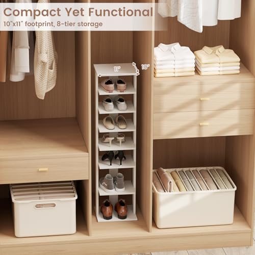 Tangkula 8-Tier Vertical Shoe Rack, Holds 7 Pairs, White - Image 5