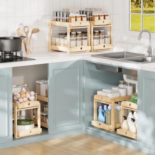 Bamboo Under Sink Organizer 2 Tier Pull Out Cabinet Storage - Image 6