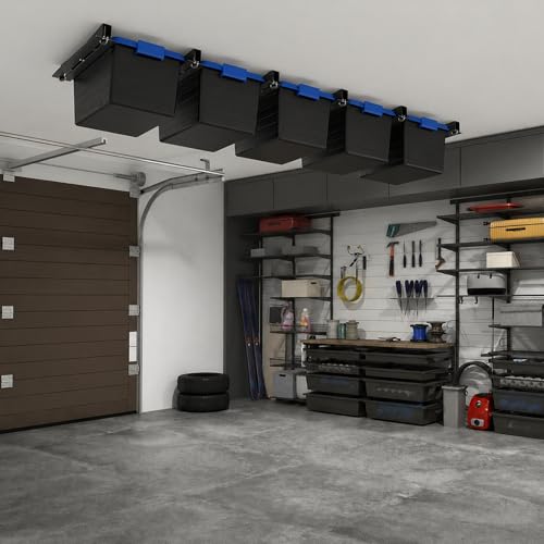 Overhead Garage Storage Racks, 17 Inch Ceiling Tote Rails, 6 Pack - Image 3