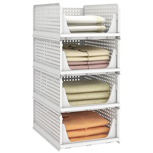 Pinkpum Stackable Plastic Storage Basket, Foldable Closet - Image 2