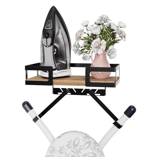 Ironing Board Hanger Wall Mount with Rustic Wood Shelf - Image 2